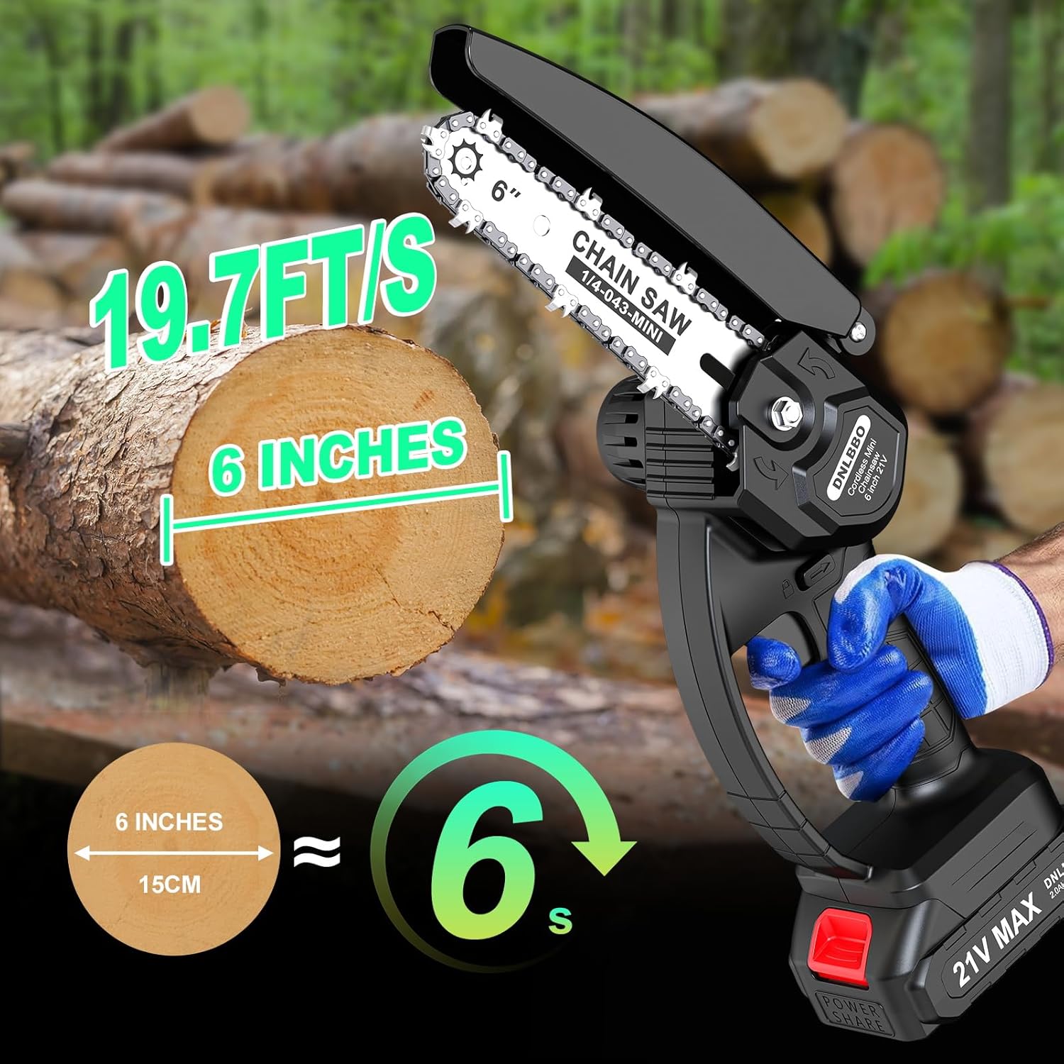 Detalle 1 de DNLBBO 6-Inch Cordless Mini Chainsaw with Power Display and 700W Motor
