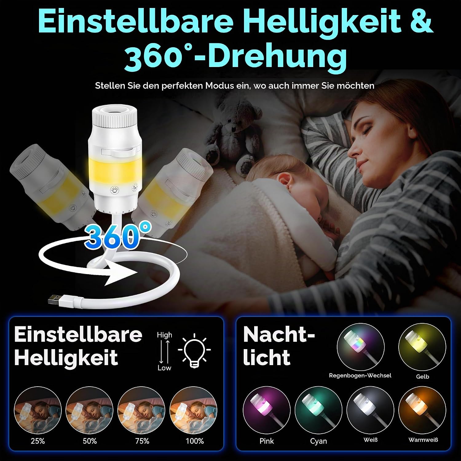 Detalle de FUYAOSC 2-in-1 Sternenhimmel Projektor, 360° Galaxy Projektor Night Light – 13 Modi