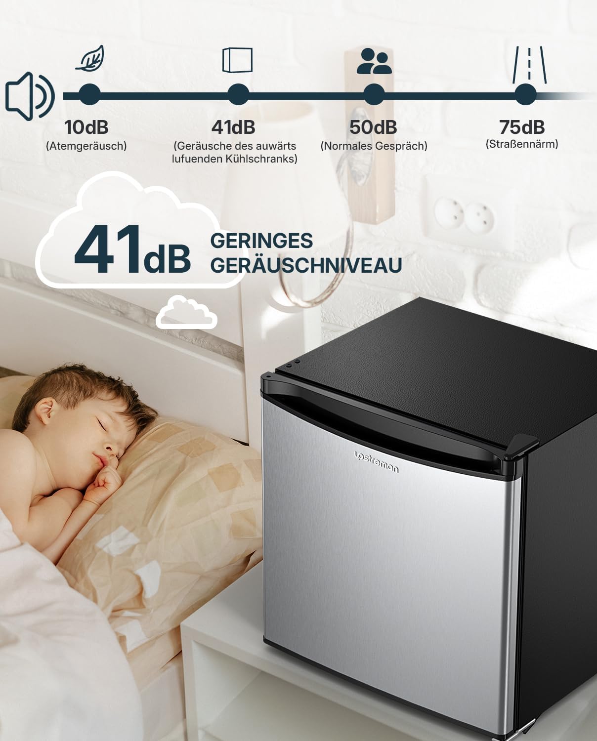 Thumbnail 5 de Upstreman 46L Mini Kühlschrank (FR17) – leise, energiesparend, mit umkehrbarer Tür