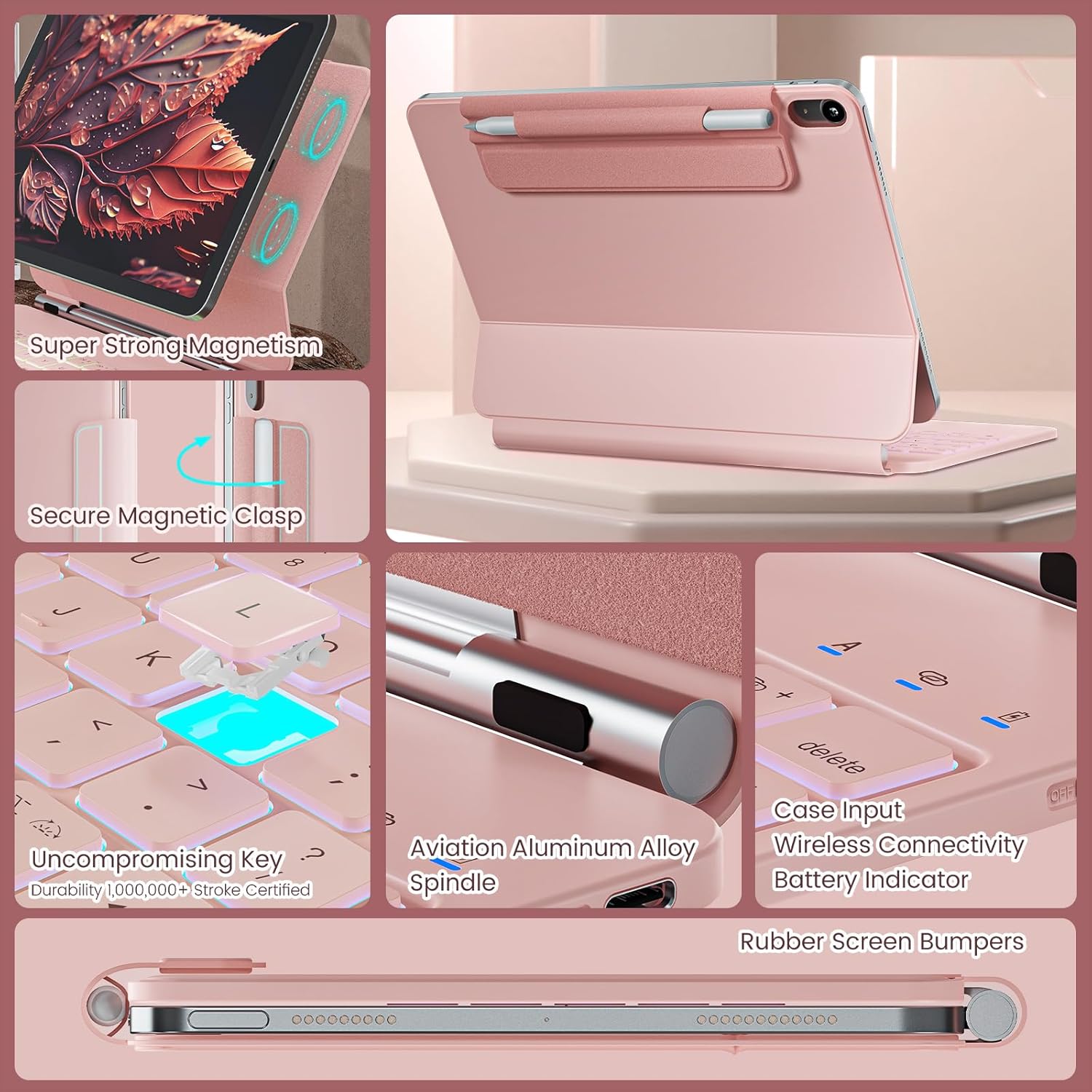 Detalle de RAYMCRAFT Keyboard Case for iPad 11th Gen (A16, 2025) / 10th Gen 10.9" - Pink