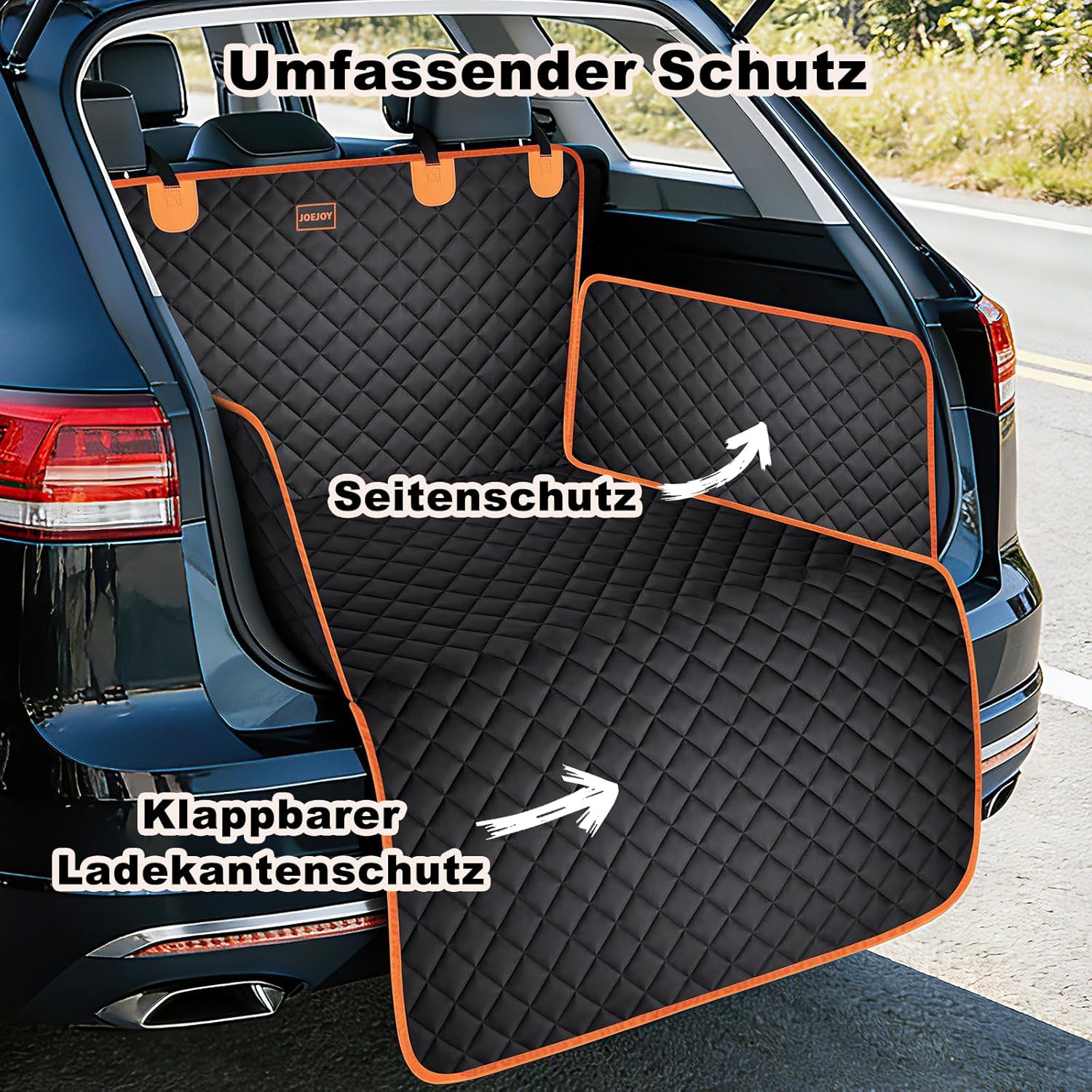 Detalle de JOEJOY Kofferraumschutz Hund mit Seiten- und Ladeschwellenschutz – universeller, wasserdichter Schutzmatte für Kofferraum