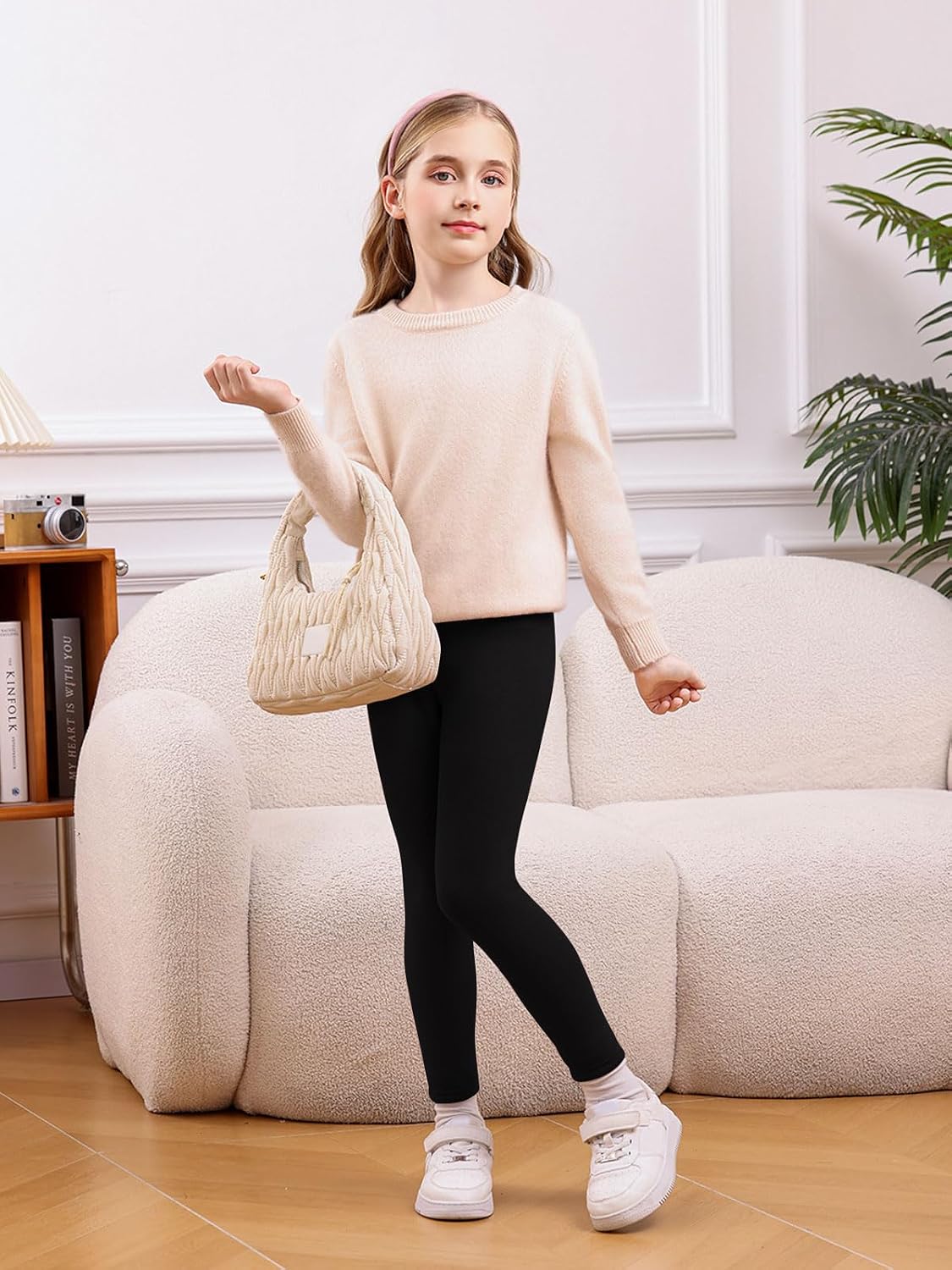 Detalle de Vorvowry Girls Fleece Lined Leggings – Thermal Warm Thick Fluffy Kids Tights
