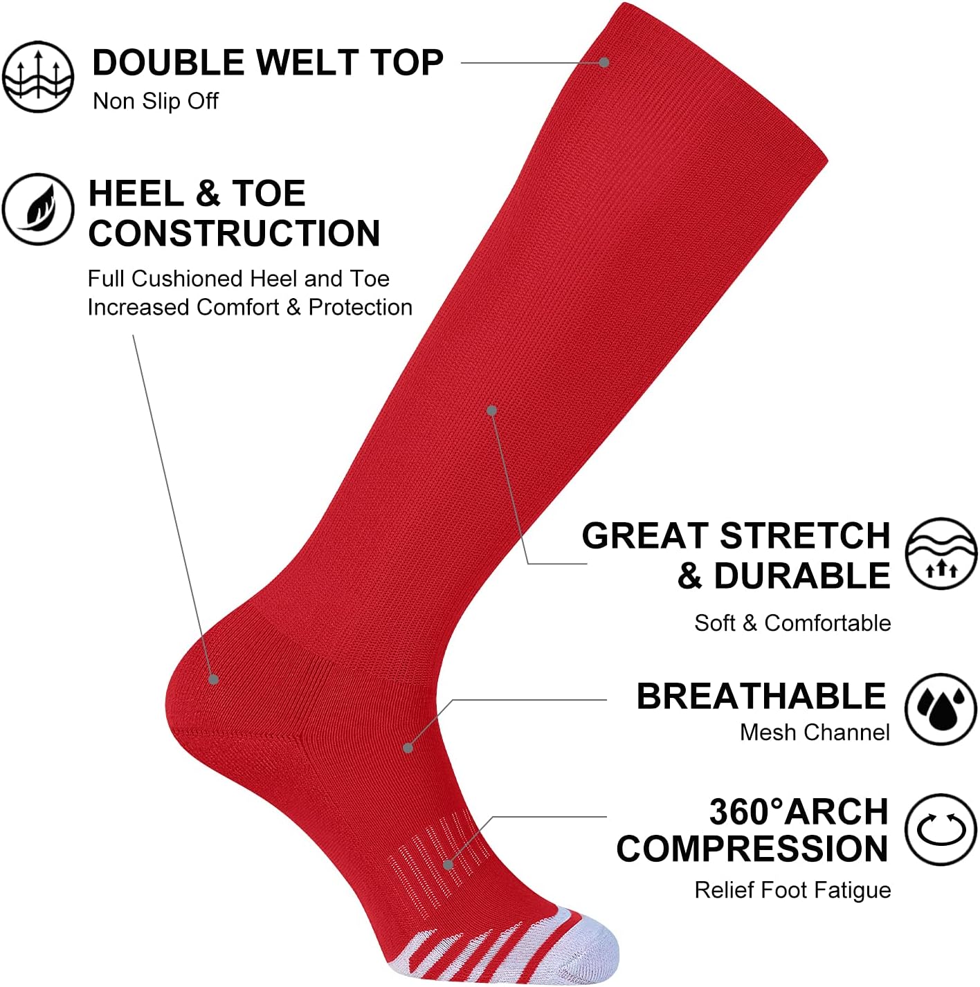 Thumbnail 3 de FITRELL 2/3 Pack Knee-High Baseball, Soccer & Softball Socks for Kids, Youth & Adults