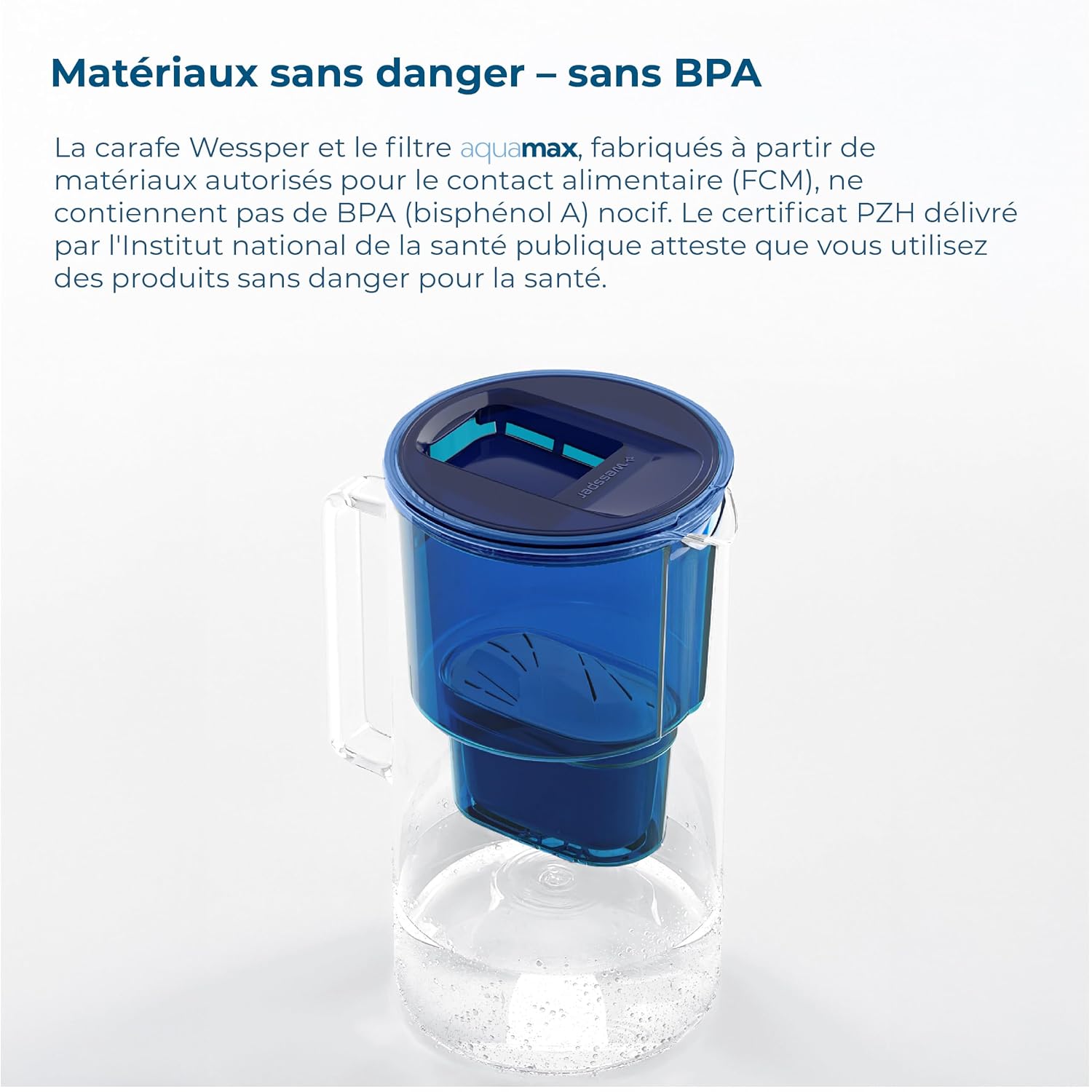 Detalle de Wessper WES201-NB+2 glazen filterkan 3 l met 2 filters, blauw