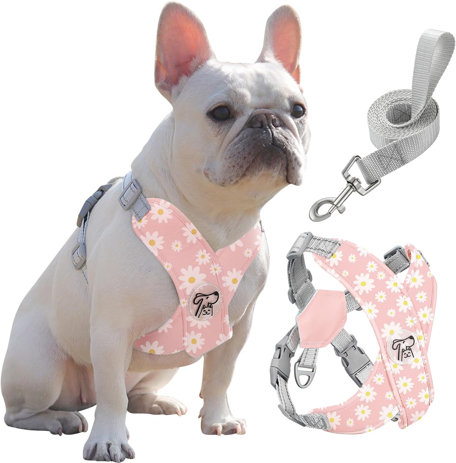Detalle de Pawaboo Puppy Harness and Lead Set (Small) – No Pull No Choke X-Frame Vest Harness with Adjustable Straps, Pink Daisy