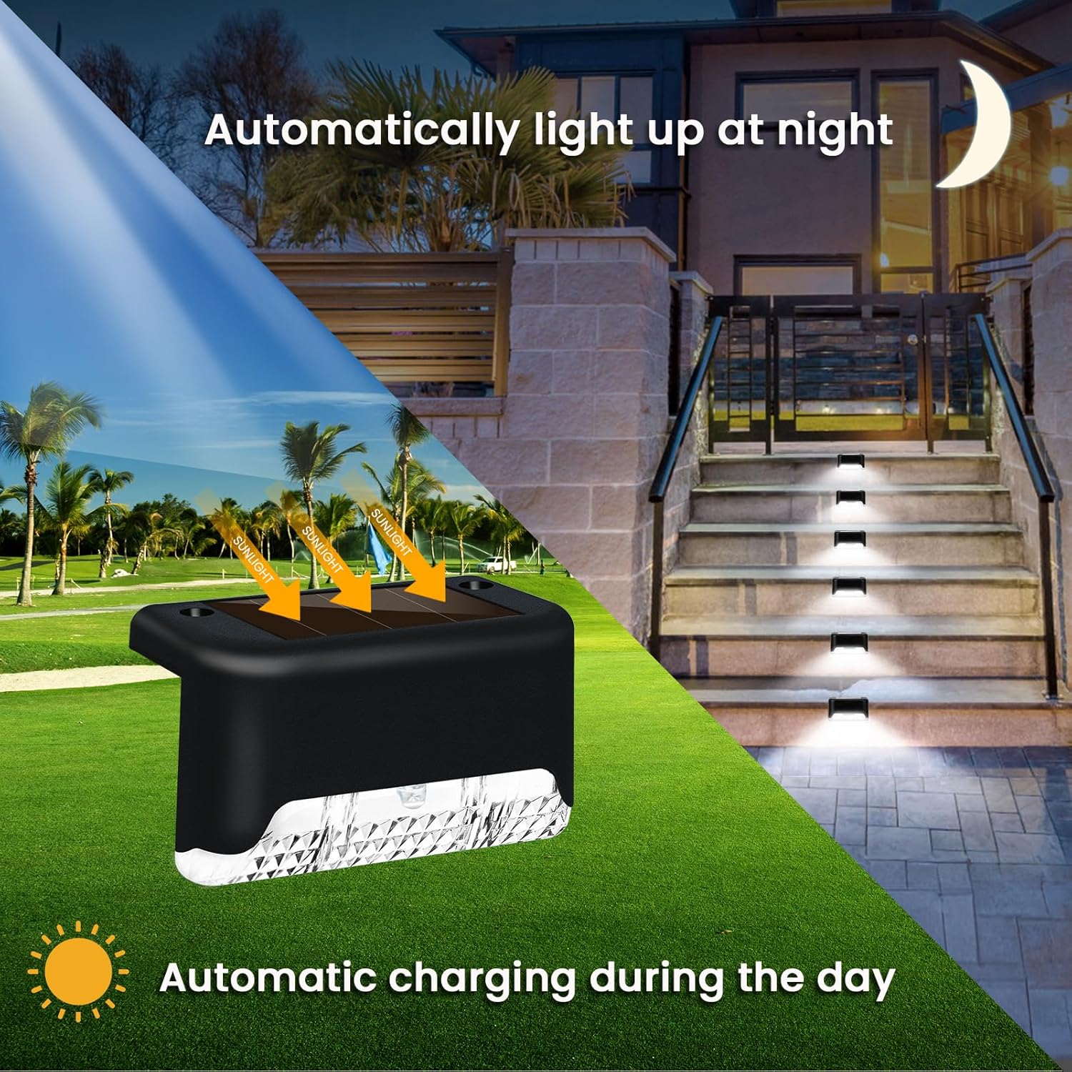 Thumbnail 1 de Caldarax 8 Pack Solar Fence Lights Garden – Cool White LED, Waterproof Outdoor Step Lights