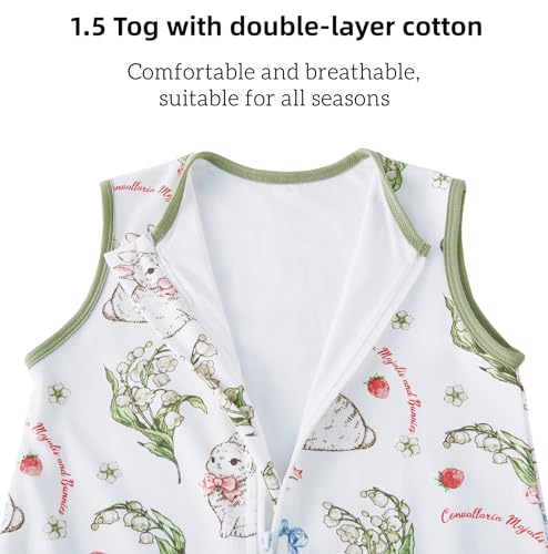 Detalle de Chilsuessy Baby Schlafsack mit Füßen 1.5 Tog – Ganzjahres-Babyschlafsack aus Baumwolle (80 cm), Erdbeer Kaninchen