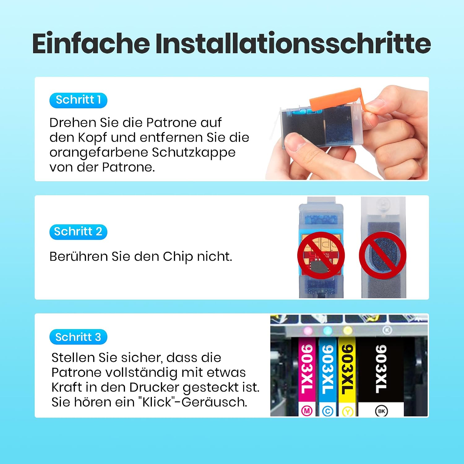 Thumbnail 6 de Glliter 903XL Multipack kompatibel mit HP 903 XL (4er-Set: Schwarz, Cyan, Magenta, Gelb)