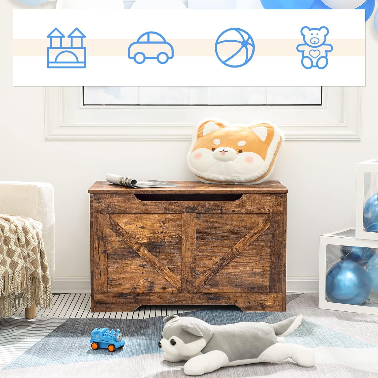 Thumbnail 3 de HOOBRO Cassapanca per bambini, 75 cm, Marrone Vintage – Panca contenitore con cerniere di sicurezza