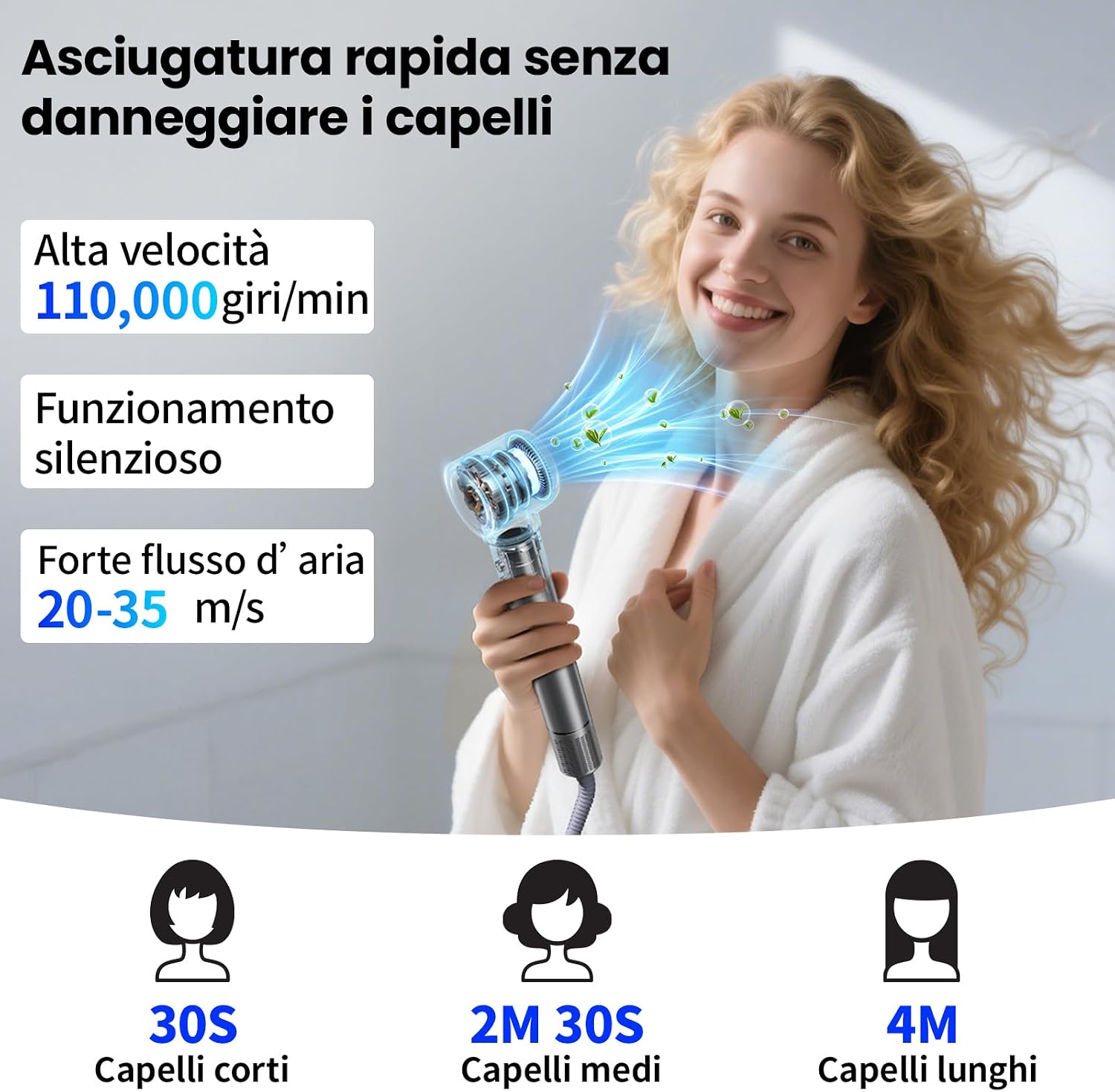 Detalle 2 de MANKIW Spazzola asciugacapelli 5 in 1: styling multifunzione con ricci automatici, motore brushless e ionizzazione