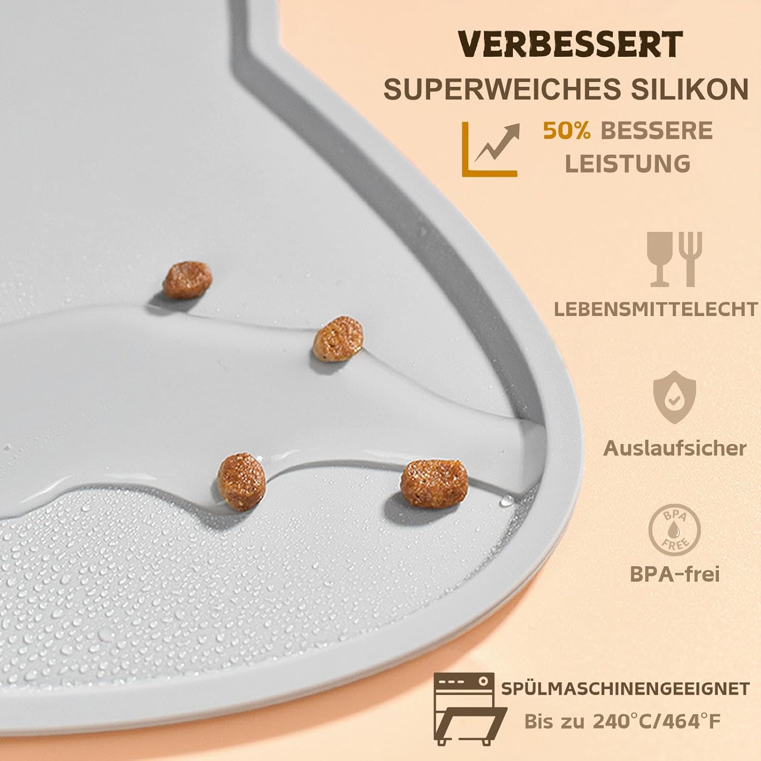 Thumbnail 2 de Napfunterlage für Katzen & Hunde aus Silikon (52 x 30 cm) – rutschfest, wasserdicht, hellgrau