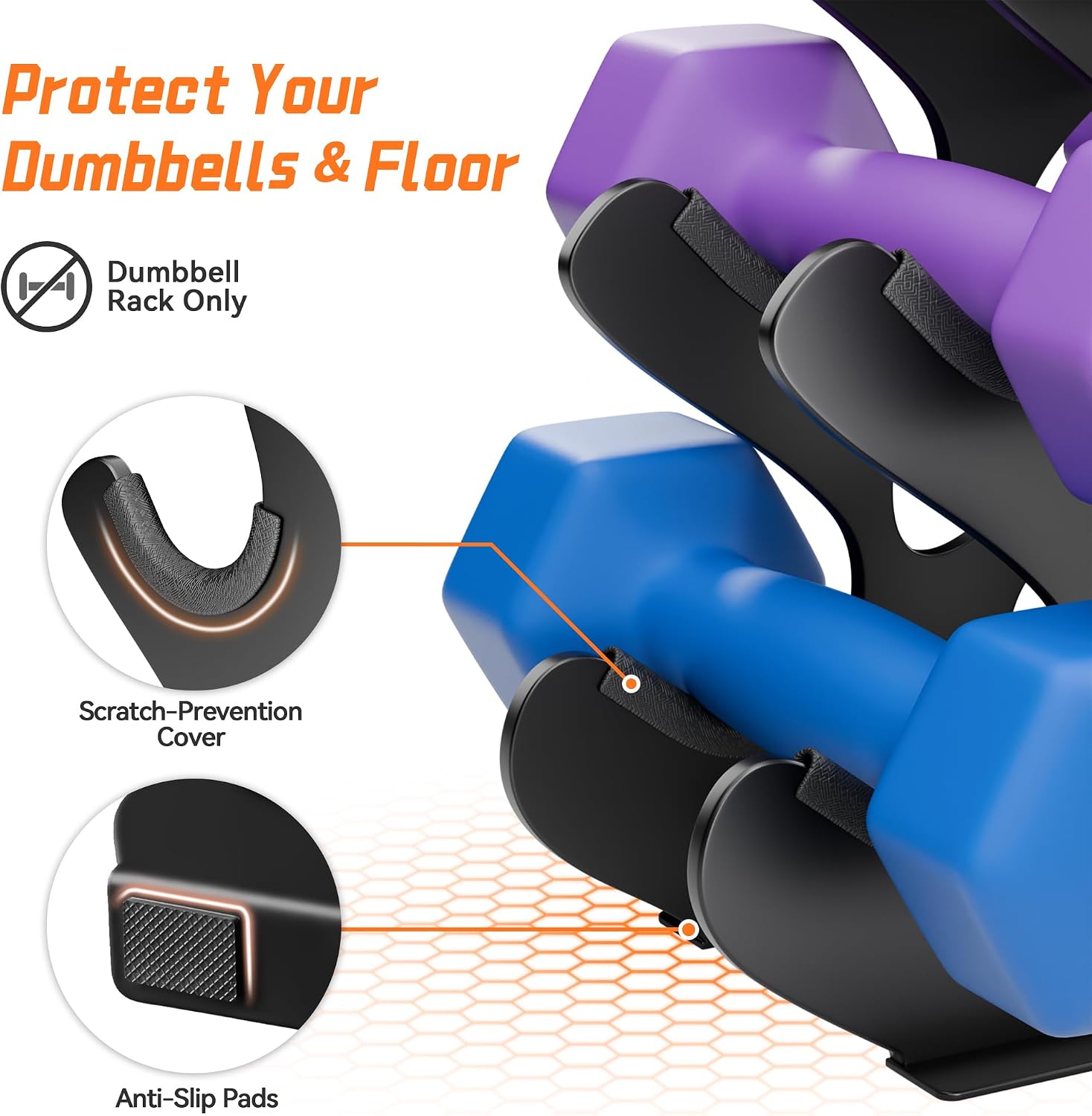 Detalle de Josmimic 4-Tier Dumbbell Rack, Metal A-Frame with Easy-Move Handle
