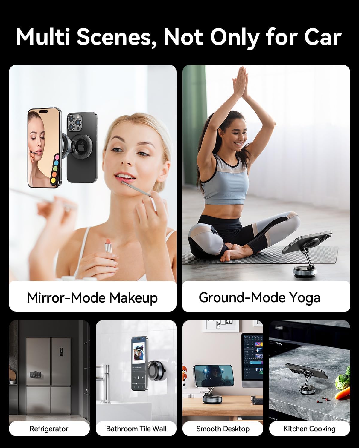 Detalle de MRGLAS 2026 Upgraded Vacuum Magnetic Car Phone Holder with 360° Rotational Arm and 2800gf Magnets