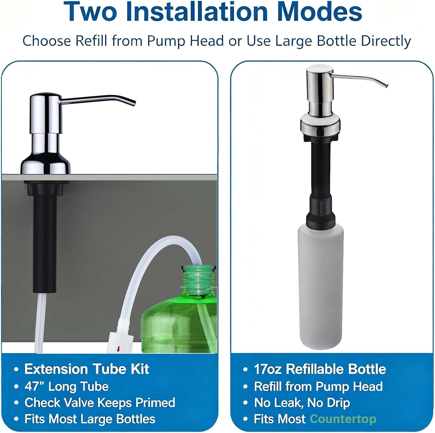 Detalle 1 de SonTiy FA7110142 Chrome Sink Soap Dispenser, 17 oz Bottle and 47-inch Tube