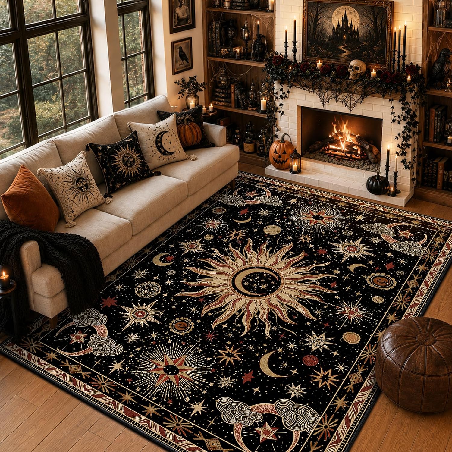 Detalle de meejou celestialeye 8' x 10' Washable Area Rug, Sun and Moon Pattern