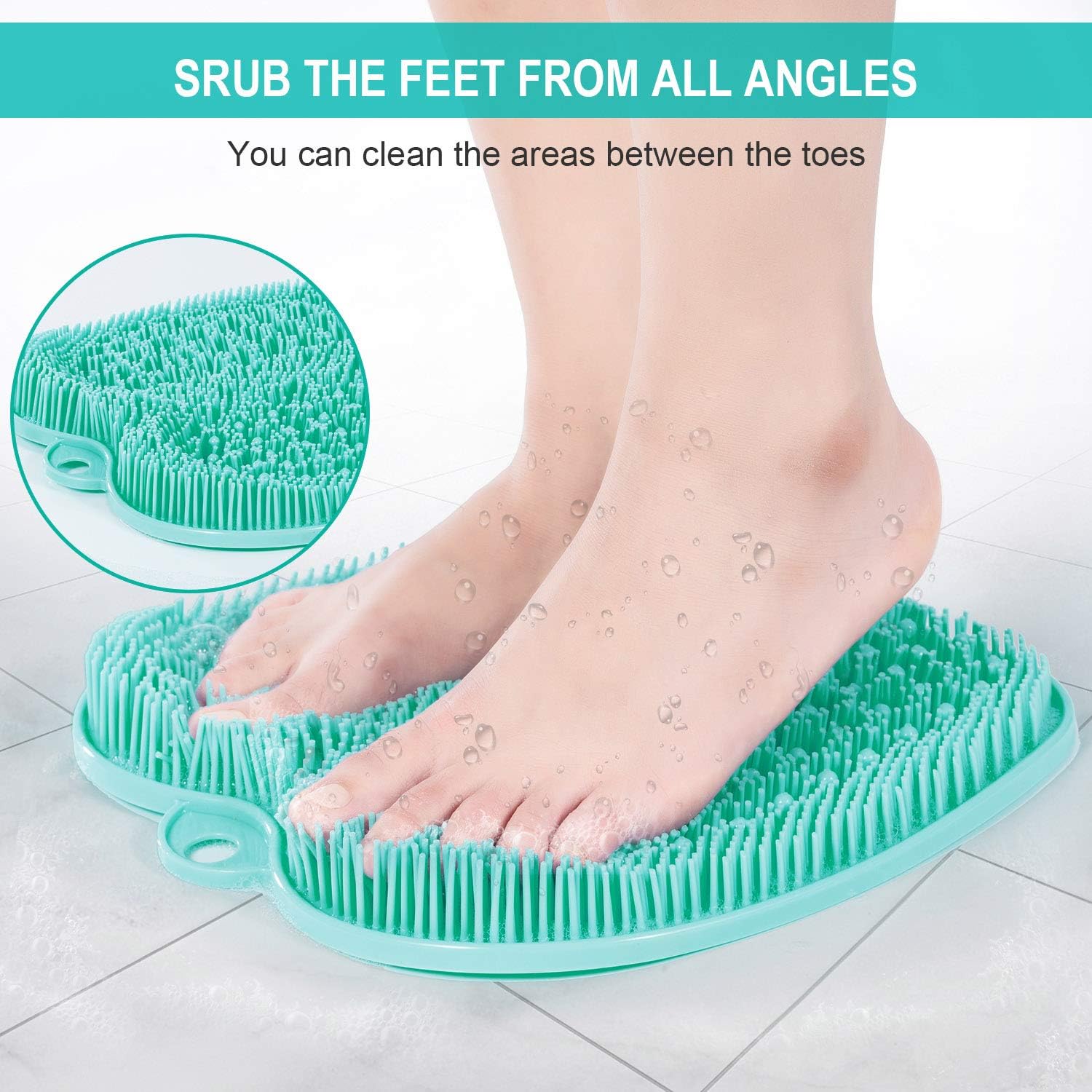 Detalle de BESKAR FS-900 Shower Foot Scrubber Mat with Bristles and Suction Cups