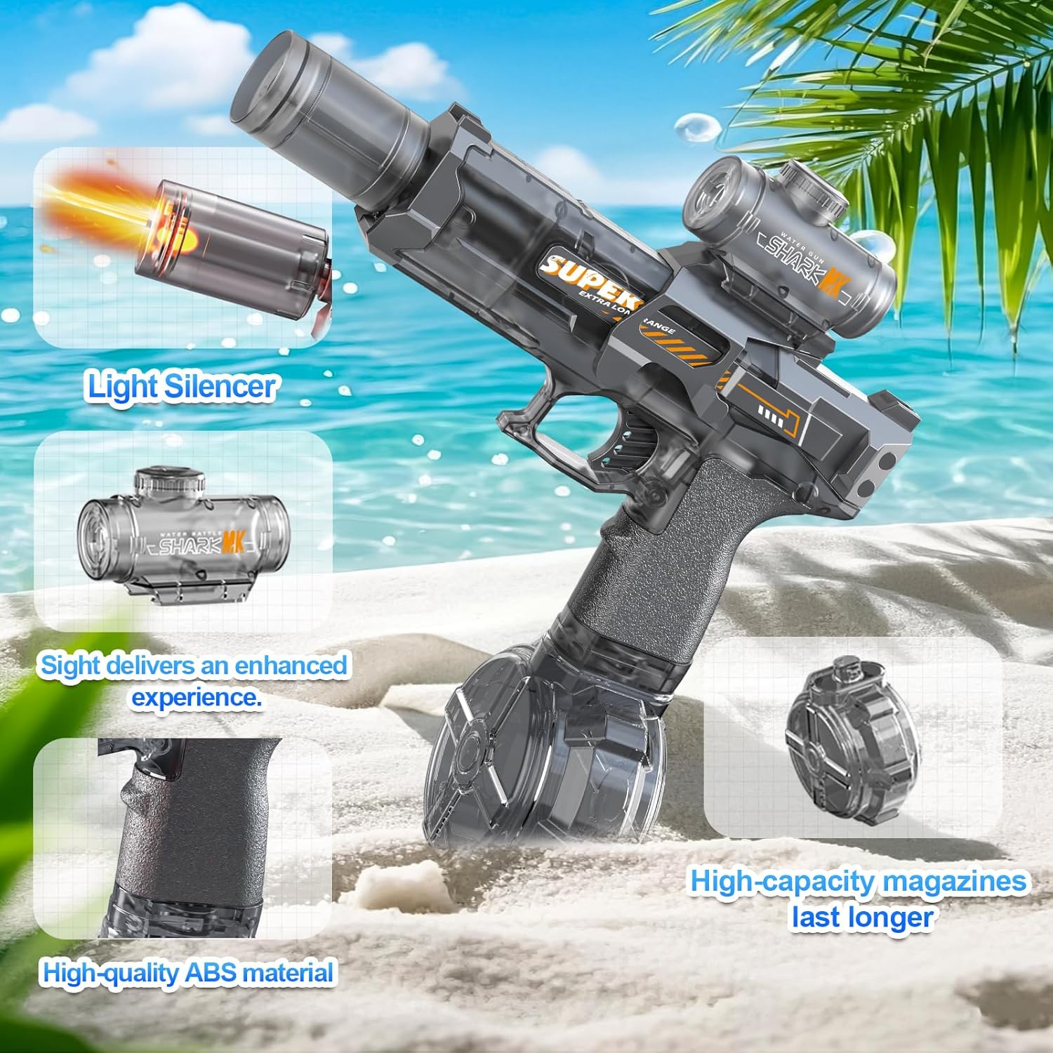 Thumbnail 2 de UROINT Electric Water Gun for Kids – Transparent, Long-Range Blaster with LED Light
