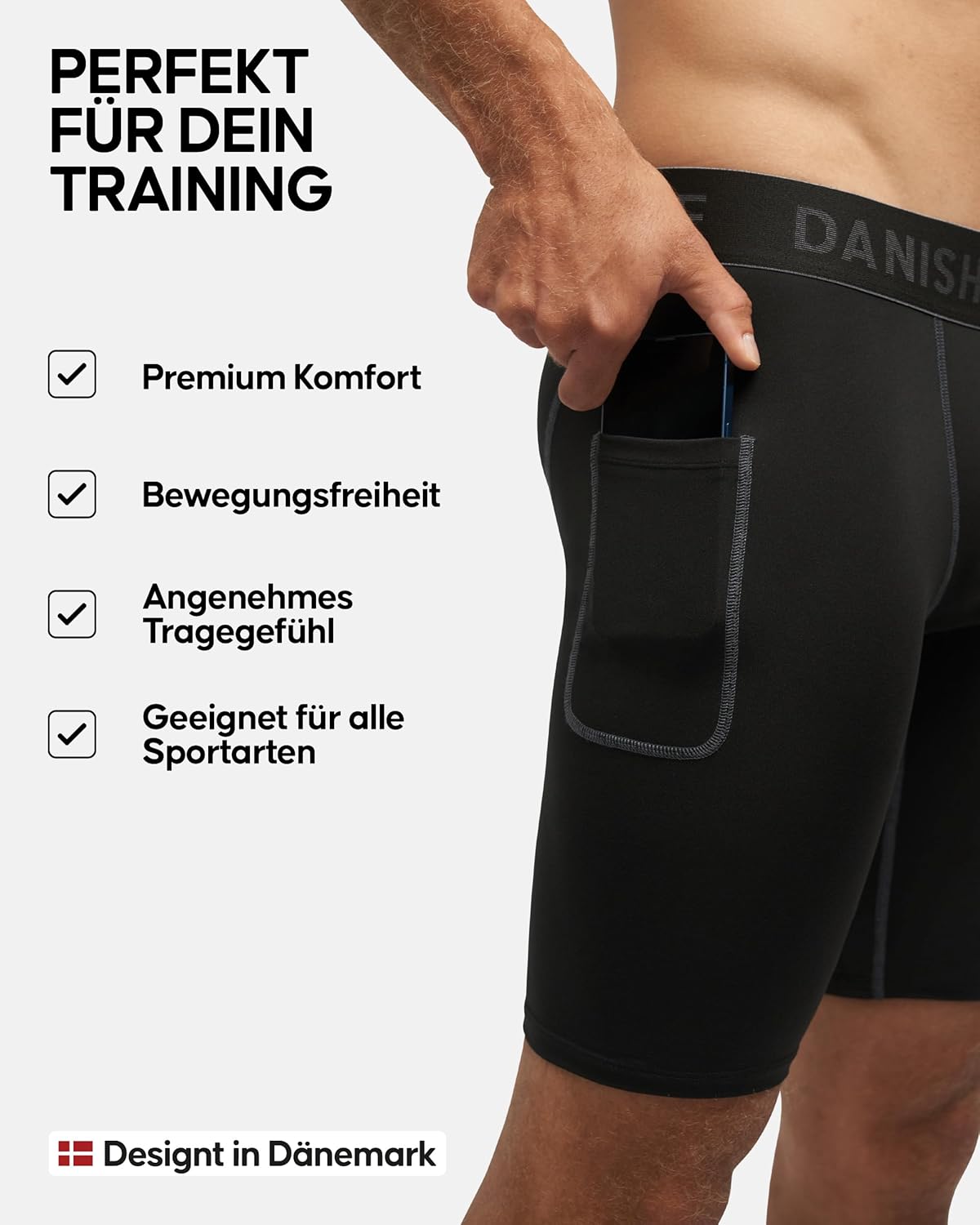 Thumbnail 2 de DANISH ENDURANCE Kompressions Shorts Herren (2er Pack) – kurze Sporthose mit Taschen