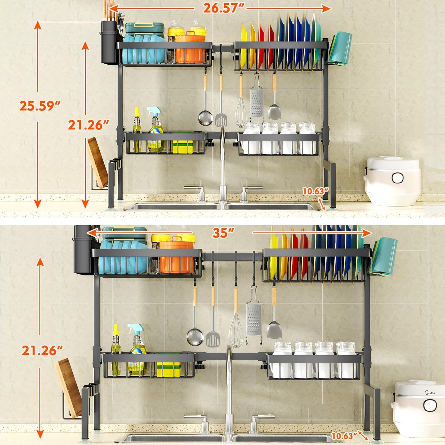 Detalle 2 de YKLSLH Over-the-Sink Dish Drying Rack 24.8–35.4" 🧽