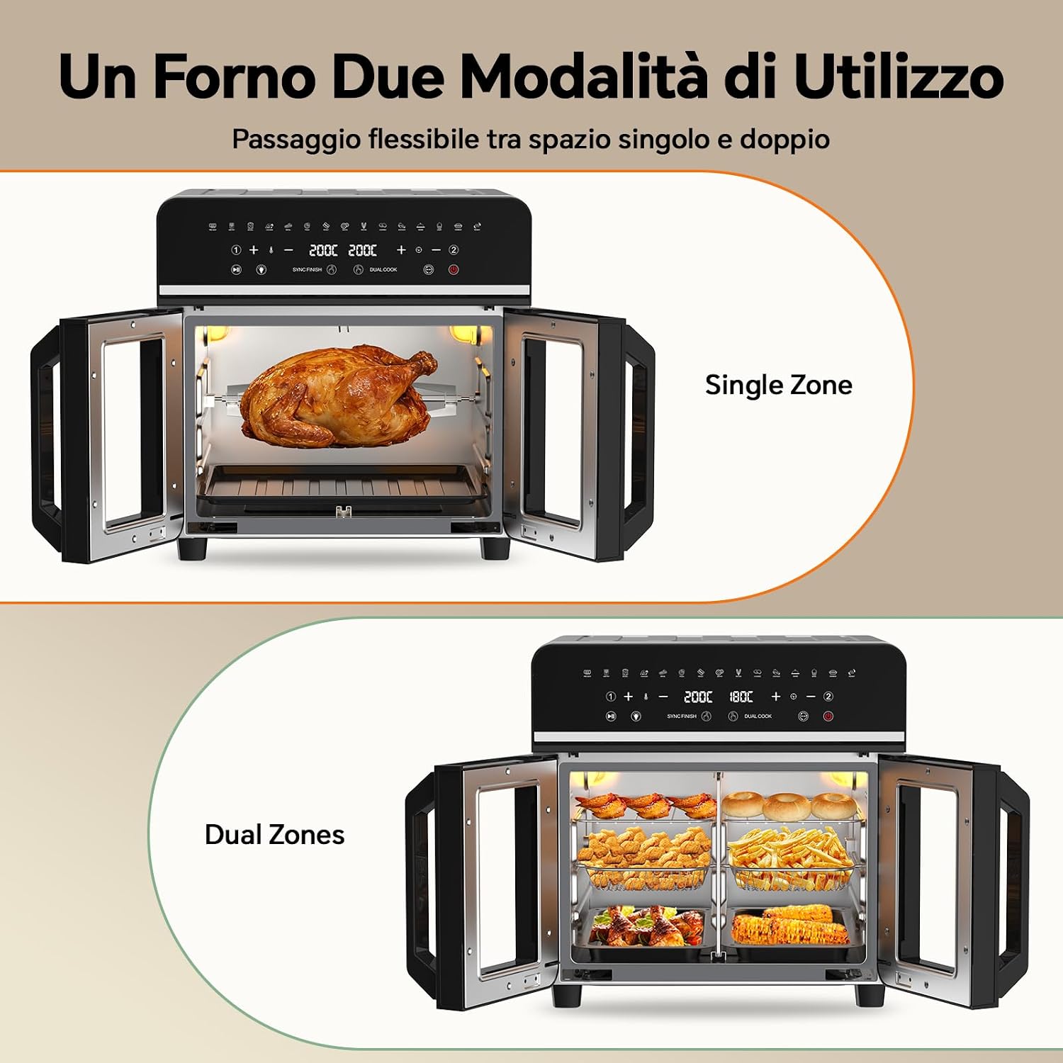 Detalle de Friggitrice ad Aria 23L XXL con Porte alla Francese e Sync Finish – 2600W, 15 programmi, kit accessori
