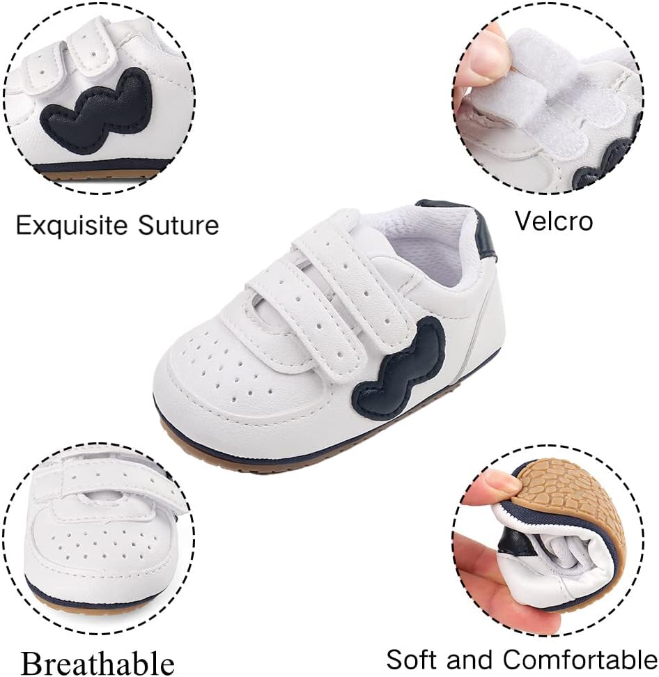Detalle de Cheerful Mario Baby First Walking Shoes – Soft PU Leather Prewalkers with Anti-Slip Soles