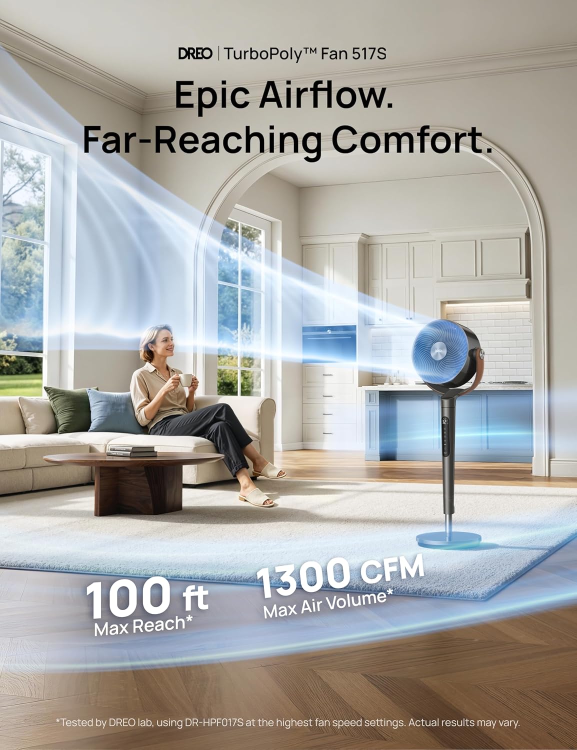 Detalle de DREO Smart Fan for Bedroom with RGB LED — Quiet DC Pedestal Fan with App & Alexa Control