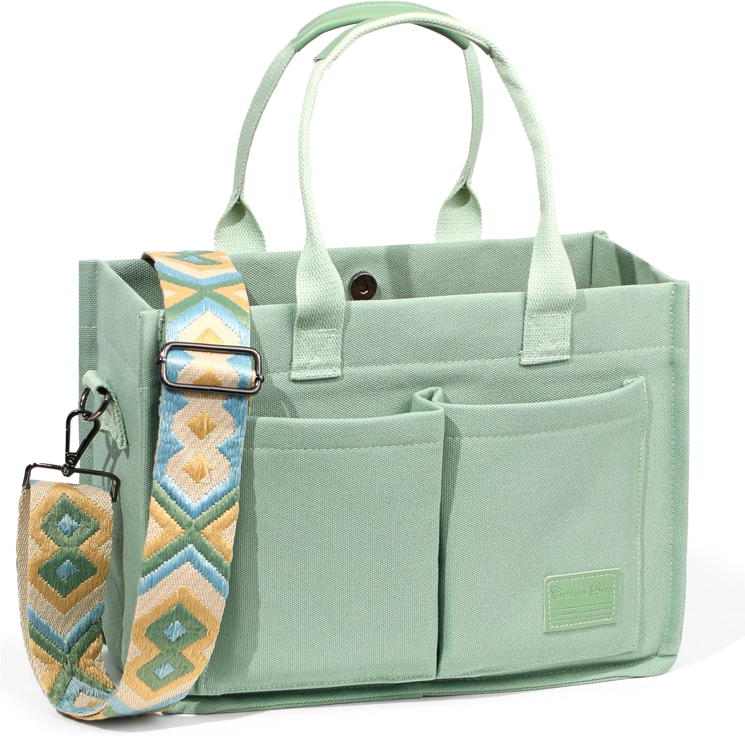 Detalle de Captain Blues Canvas Tote Bags for Women: Large Multi-Pocket Tote with Adjustable Straps