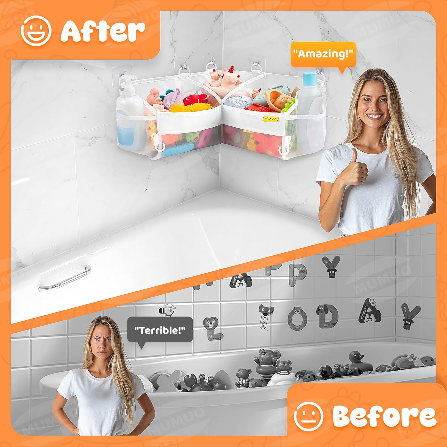 Thumbnail 2 de MUMUQ 3 Compartments Bath Toy Storage Corner Bath Toy Holder