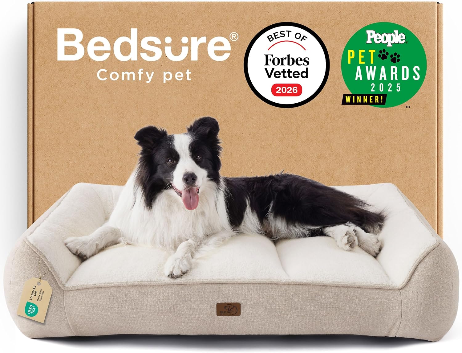 Detalle de Bedsure Orthopedic Dog Bed Large (96x71cm) with Waterproof Washable Cover – Extra Thick Support Sofa Style in Cream