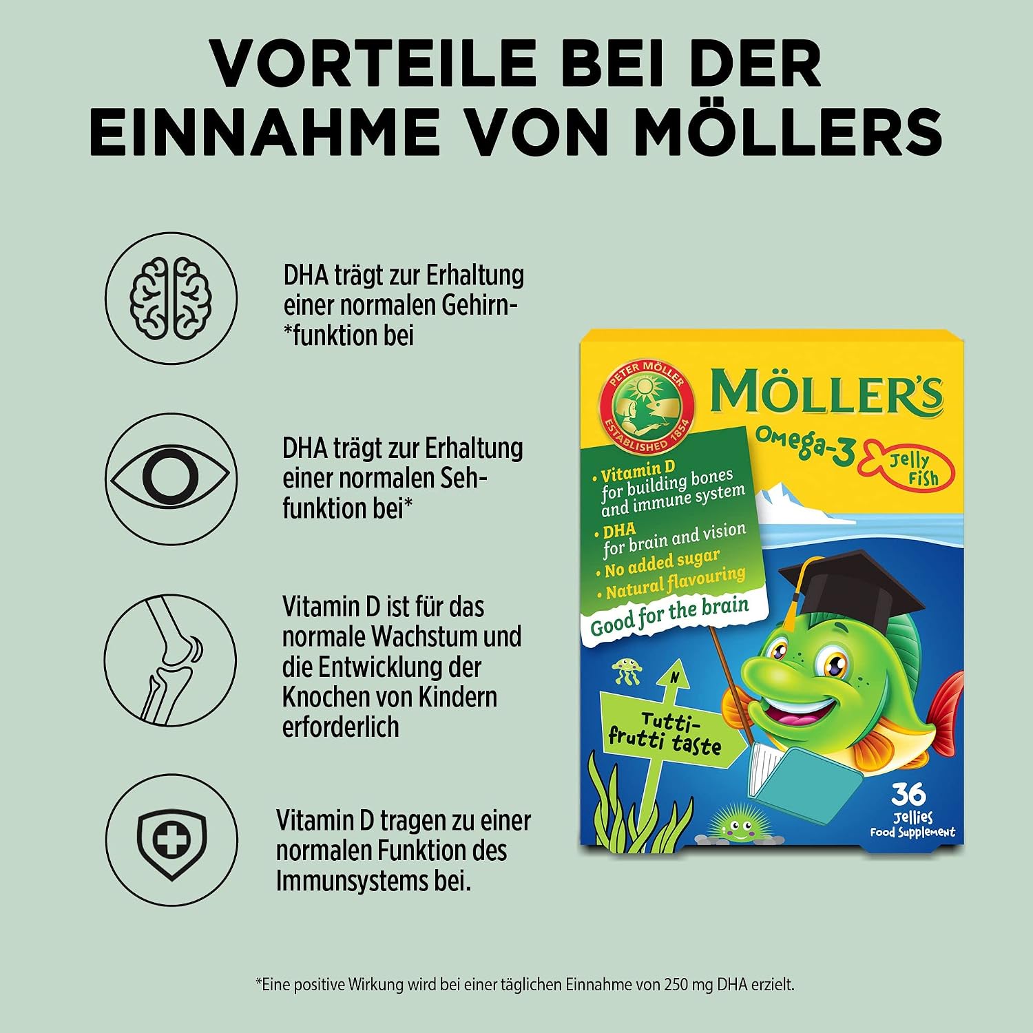 Detalle de Möller’s Omega 3 Kapseln für Kinder – Natürlicher Lebertran mit DHA, EPA, 72 Stück