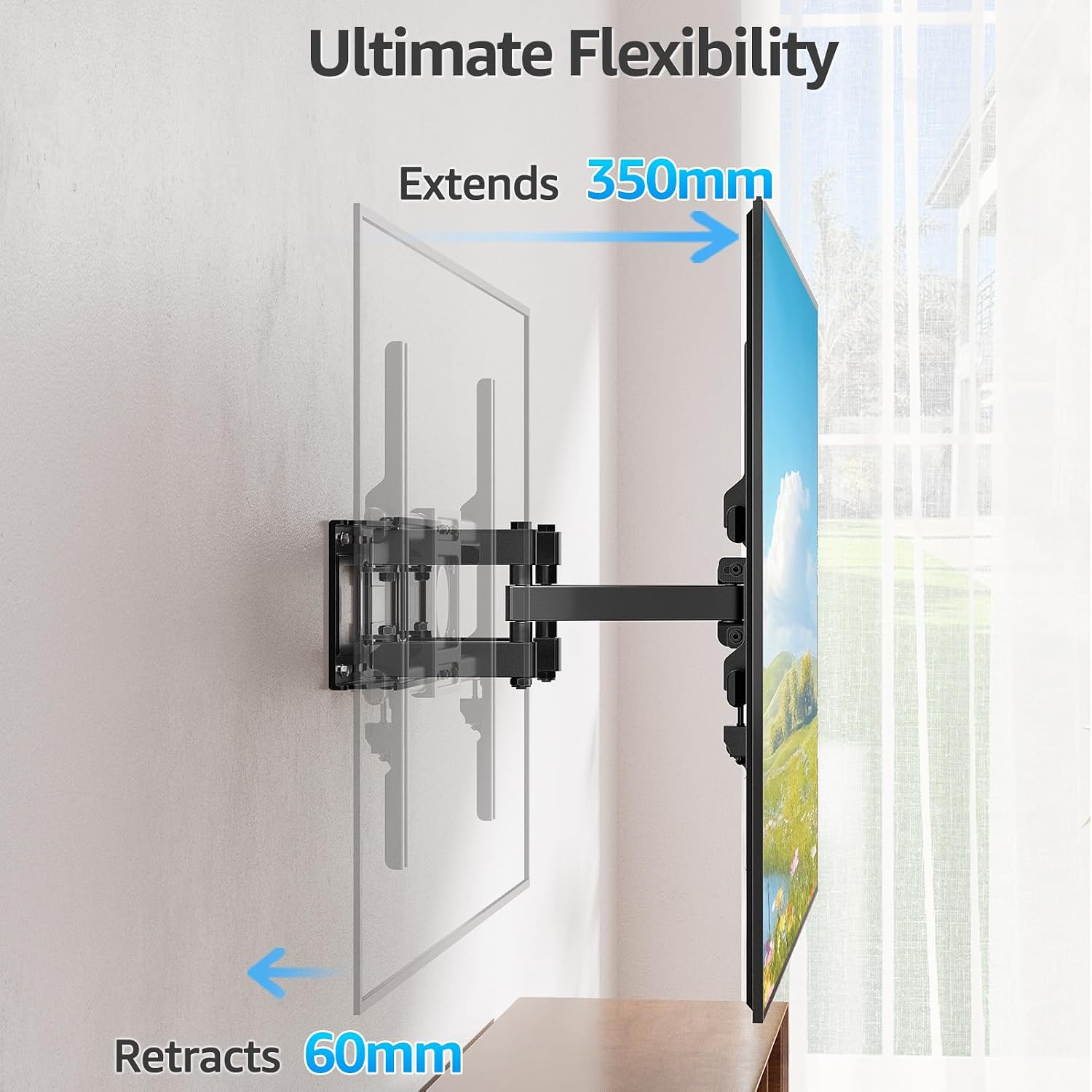 Detalle de MOUNTUP Full Motion TV Wall Bracket for 37–82 Inch TVs (Heavy Duty, Dual Arms, Swivel & Tilt) with Uploads up to 50kg