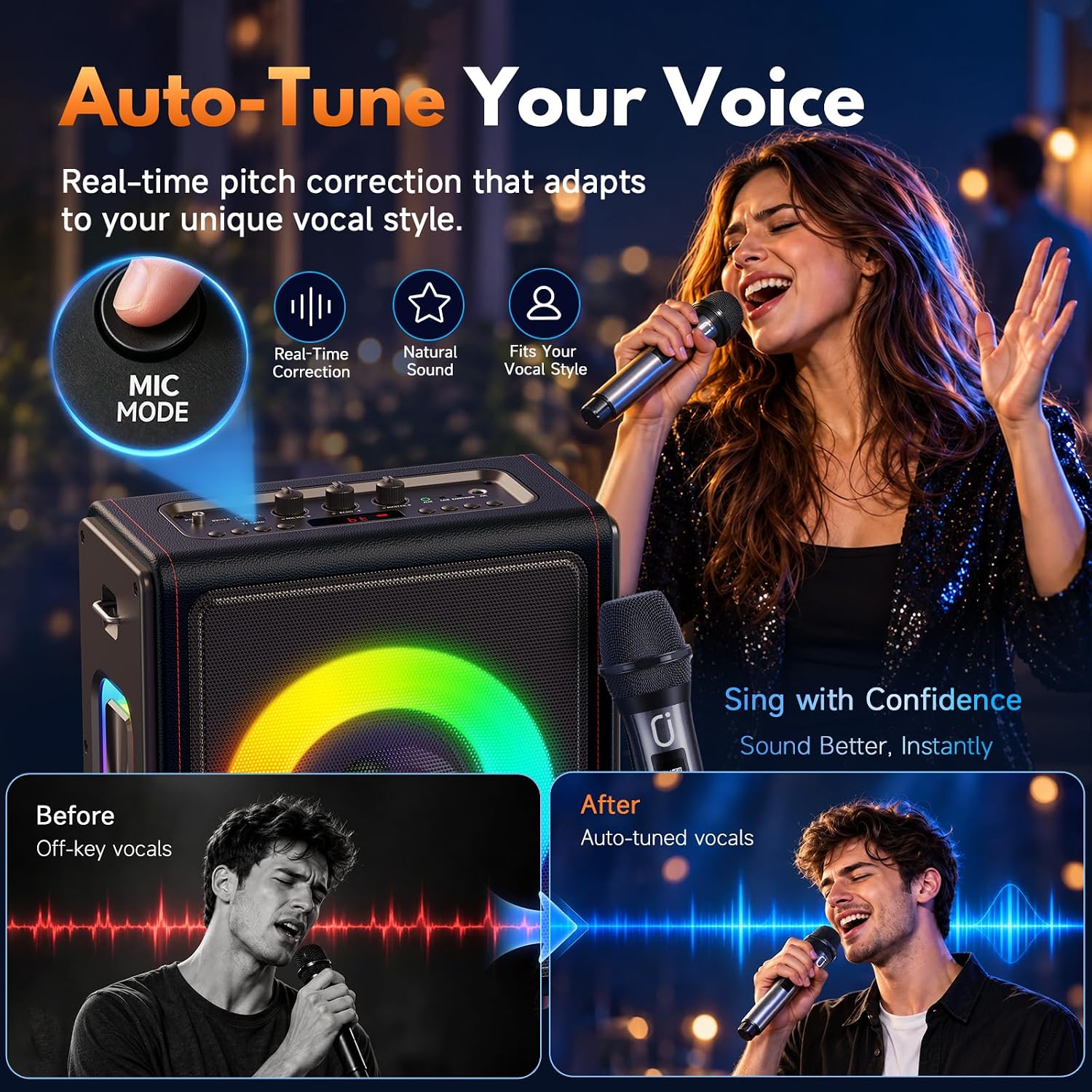 Thumbnail 2 de PPMIC MS75 Karaoke Machine for Adults with 2 Wireless Microphones