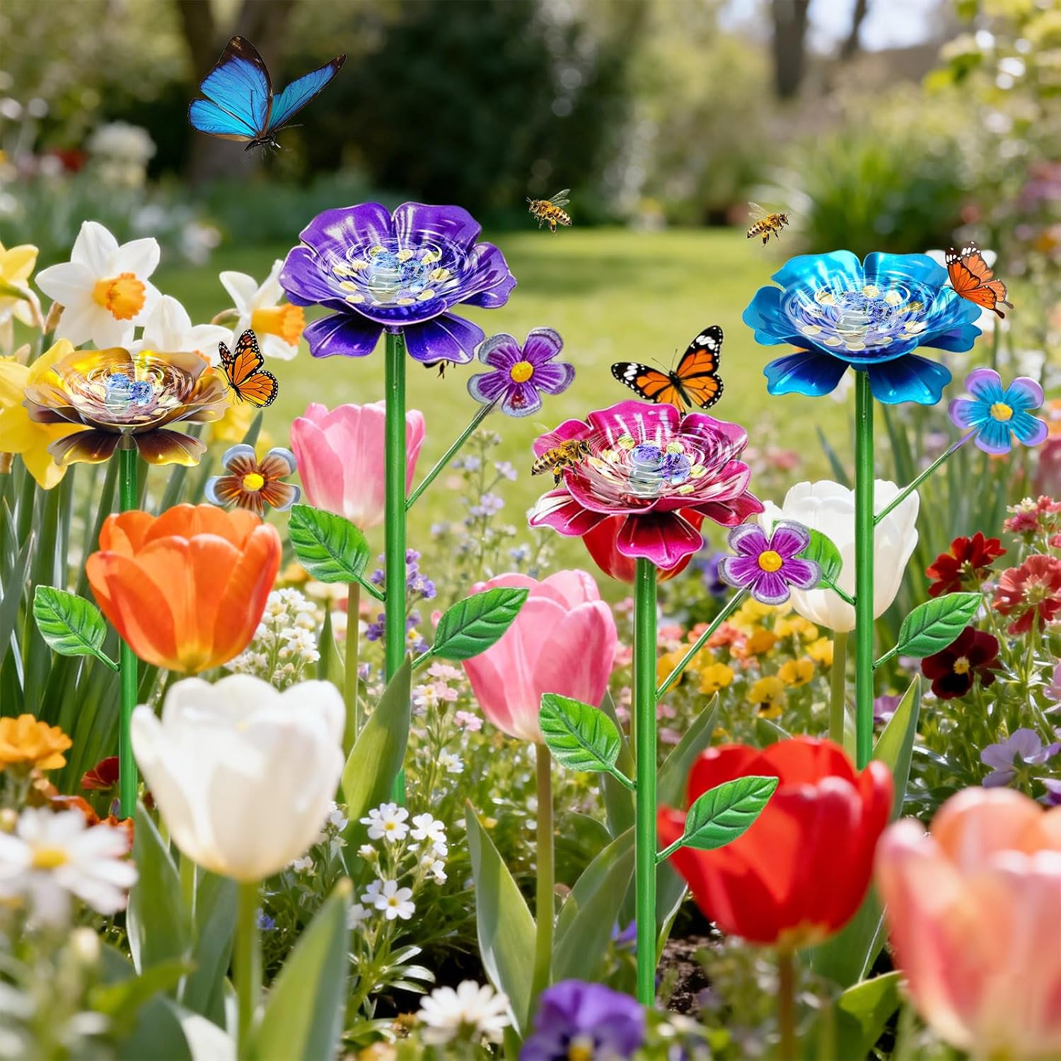 Thumbnail 5 de Bee Watering Station with 4 Colourful Cups and Flower Core for Garden Pollinators