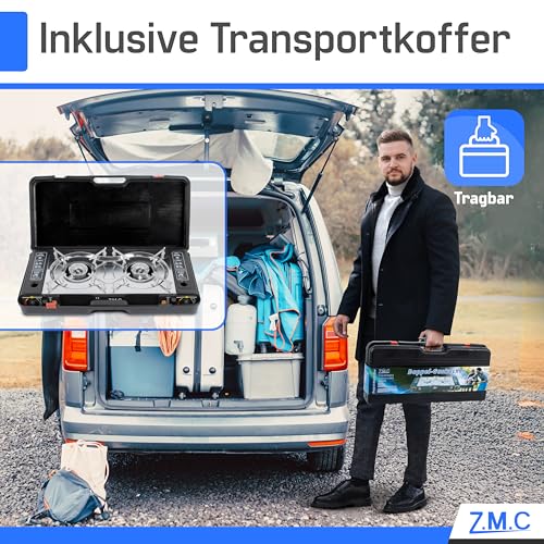 Thumbnail 6 de Z.M.C Gaskocher Campingkocher 2-flammig mit Grillplatte und 4x 227 g Kartuschen