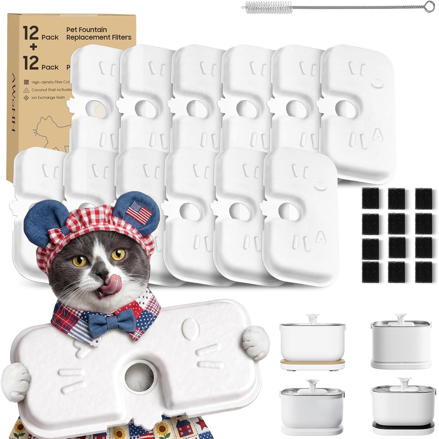 Detalle de AWoHH 0871PTW Cat Fountain Filters, 12 Filters and 12 Sponges