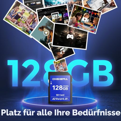 Thumbnail 4 de 128 GB DIGIERA LS100 SDXC UHS-I Speicherkarte (U3, V30, C10) für 4K-UHD, DSLR, Camcorder und Navi