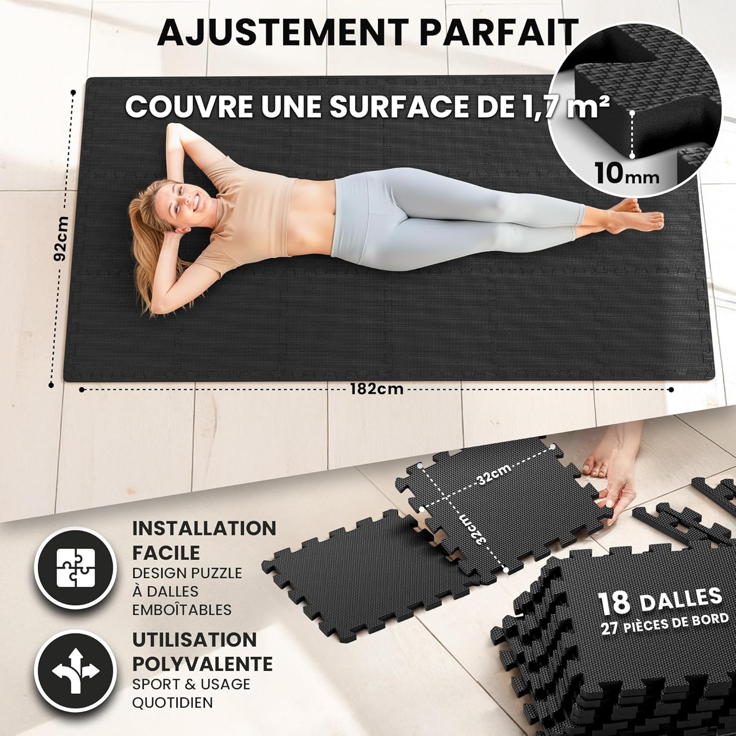 Thumbnail 1 de Tapis de fitness puzzle EVA sans BPA avec bordures – Protection de sol pour salle de sport et home gym