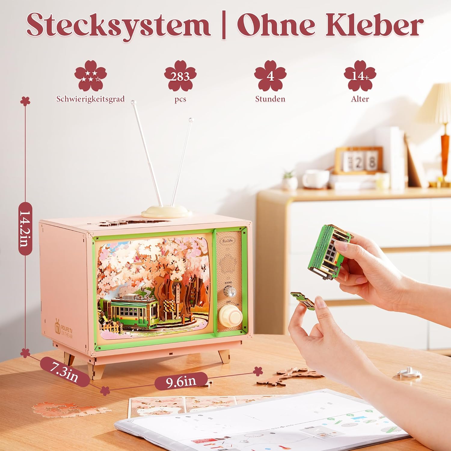 Thumbnail 1 de Rolife 3D Puzzle „Sakura Tram“: Holzbausatz mit beweglichem Tram & LED für Erwachsene