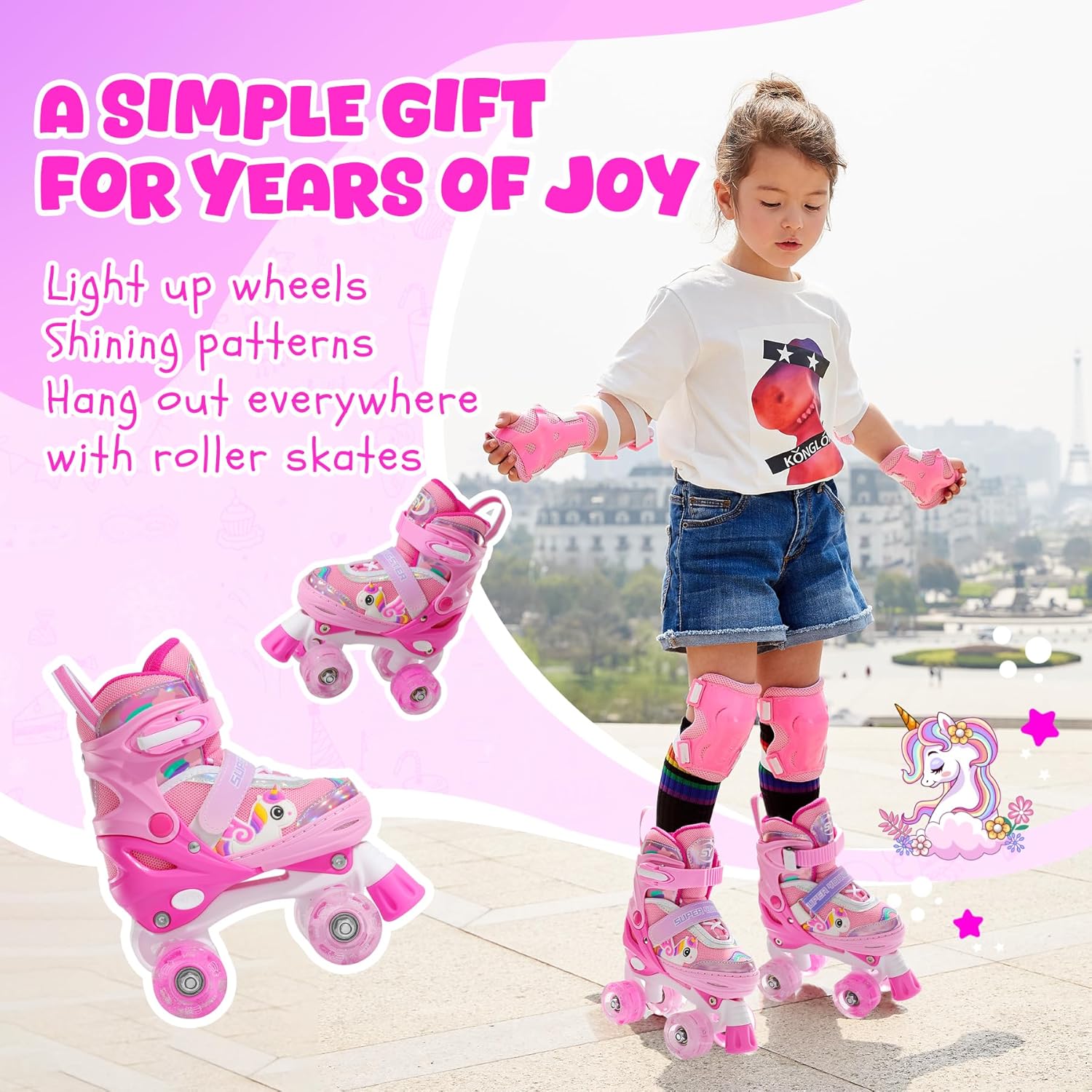 Thumbnail 1 de SUPER YOUNGSTER Adjustable Light-Up Kids Unicorn Roller Skates (Ages 4–12)
