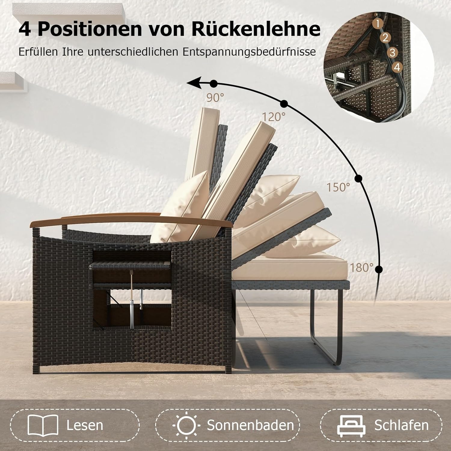 Detalle de GIANTEX Gartenlounge Outdoor Sofa – 3-in-1 Lounge Möbel für zwei Personen