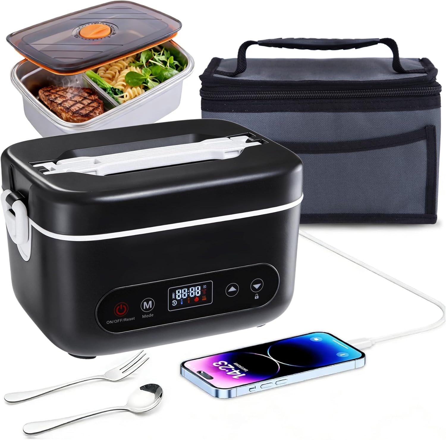 Fagalil Cordless Heated Lunch Box (1.2L) battery-powered electric food warmer