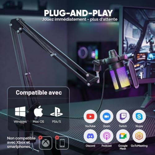 Thumbnail 4 de FIFINE Micro gaming USB à condensateur avec bras, RGB et bouton mute