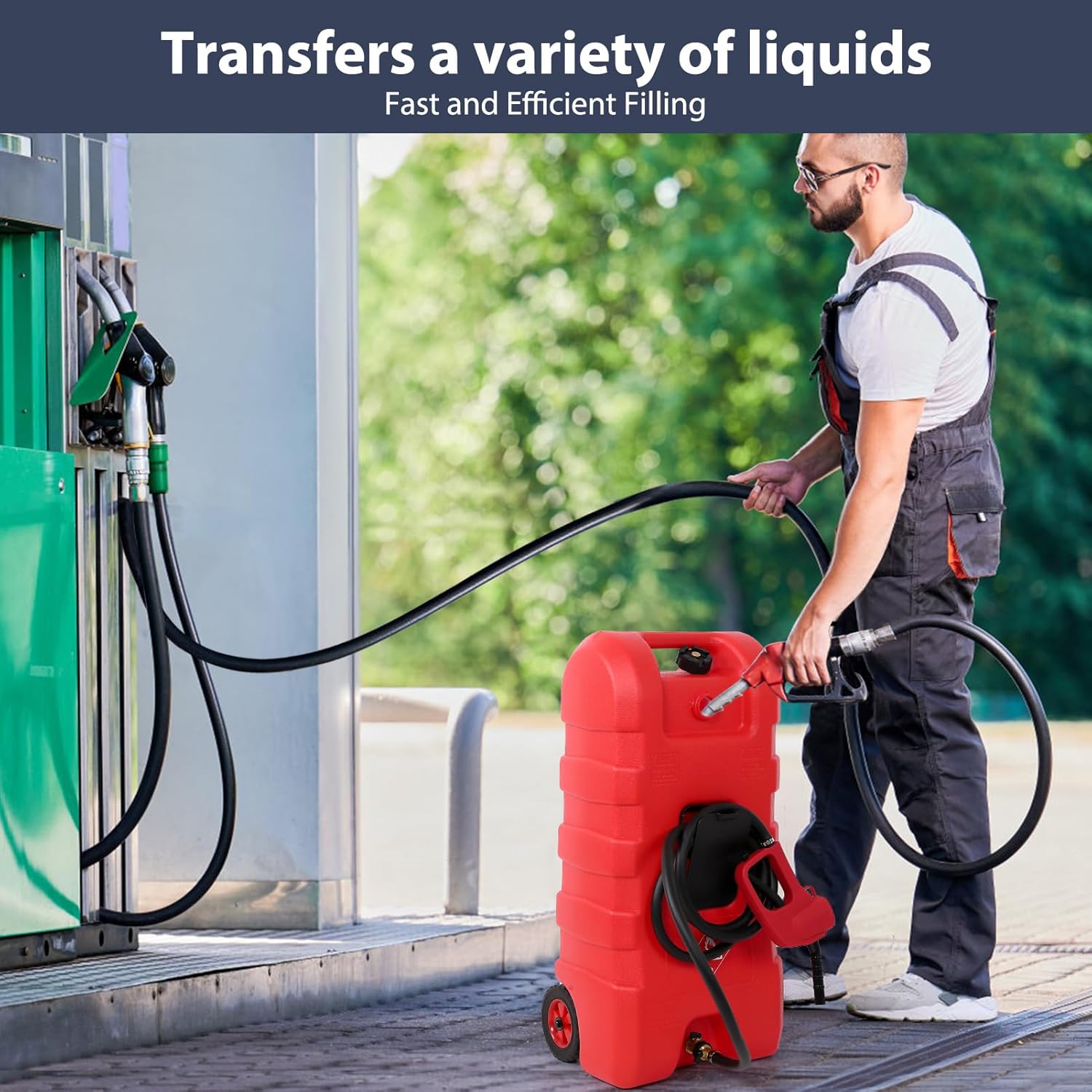 Detalle de GAOMON Fuel Caddy 15 Gallon Portable Gas Tank with Siphon Pump and 10ft Hose