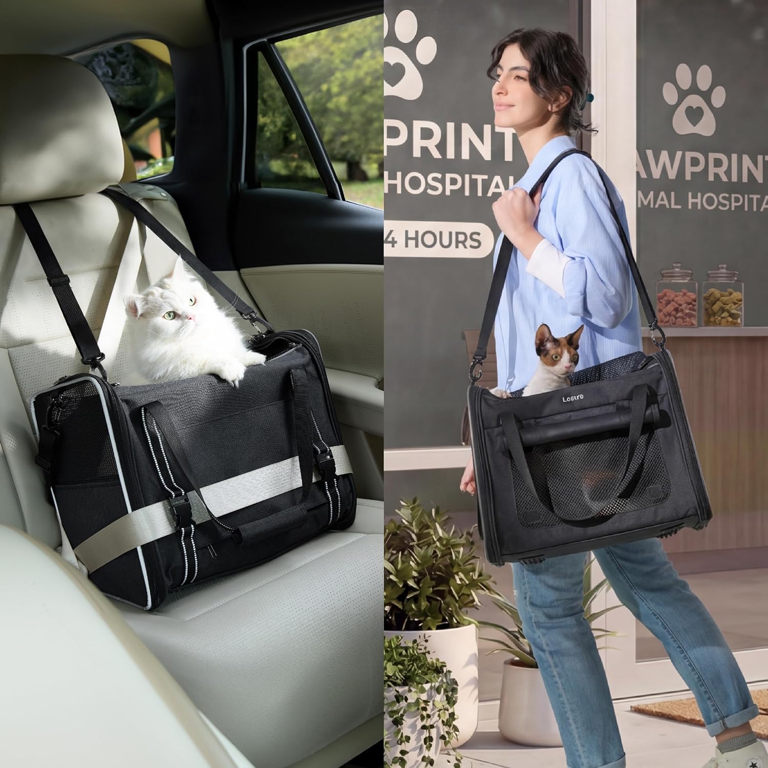 Thumbnail 6 de Lesure Foldable Cat Carrier for Travel – Stable Soft Sided Carrier with Mesh, 43.5x29.5x34cm (Black)