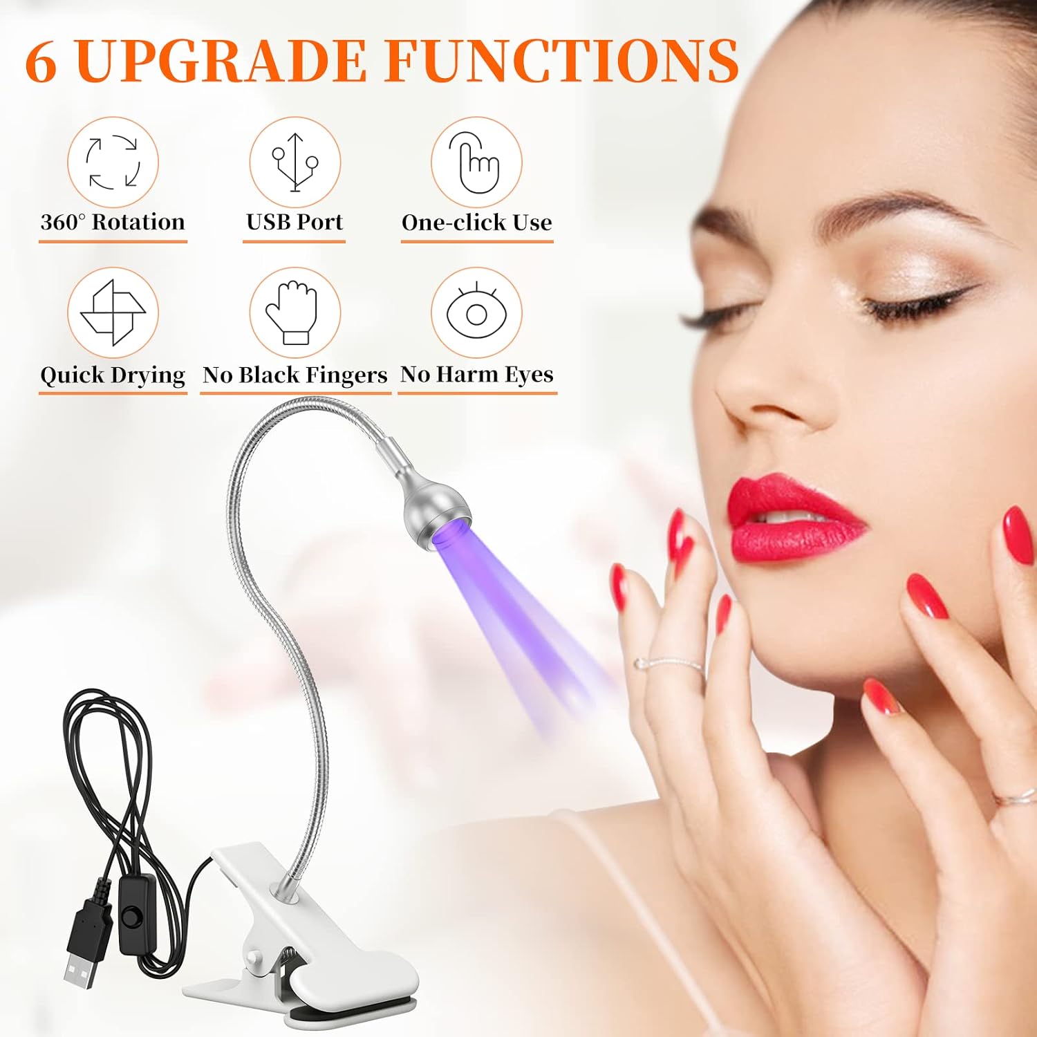 Detalle de AISEELY UV Glue Curing Lamp (3W) with clip and switch for UV resin, gel polish & circuit board repair