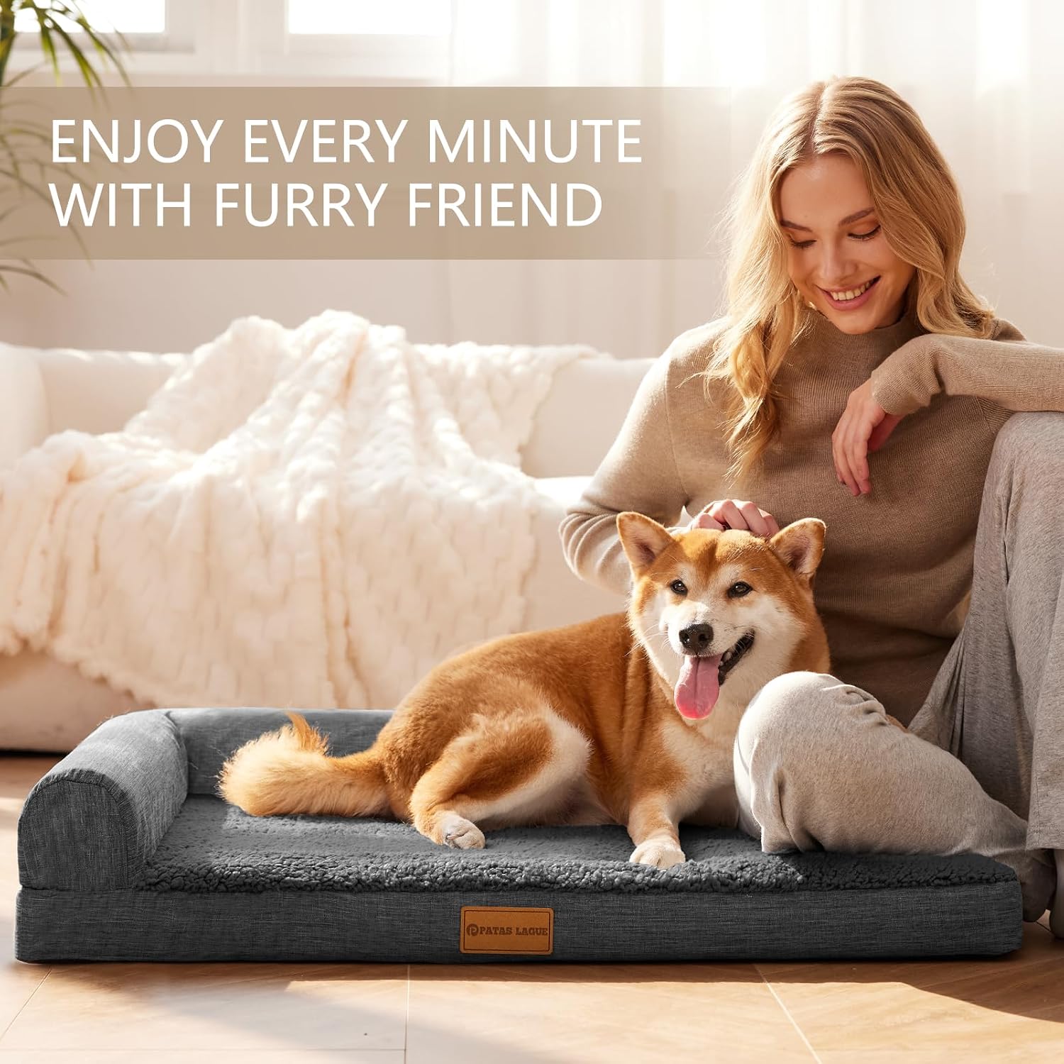 Detalle 2 de Patas Lague JDM-L-SH42 Large Orthopedic Dog Bed, 42 x 28 in, Dark Gray
