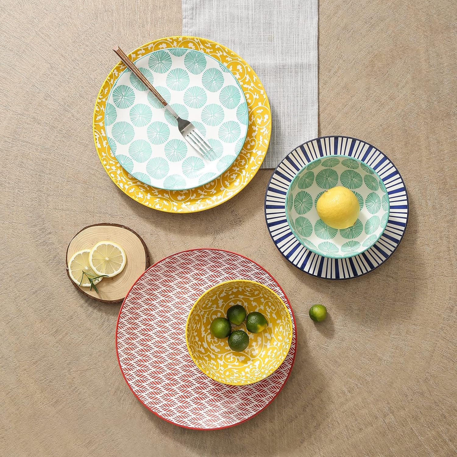 Thumbnail 4 de Selamica 12-Piece Ceramic Dinnerware Set (Plates & Bowls) for 4, Scratch-Resistant, Assorted Colors