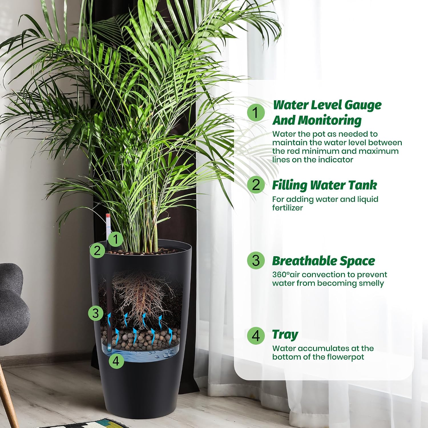 Detalle de WildVenture PHO_33L5 Self-Watering Planters, Set of 2, 22-Inch Tall