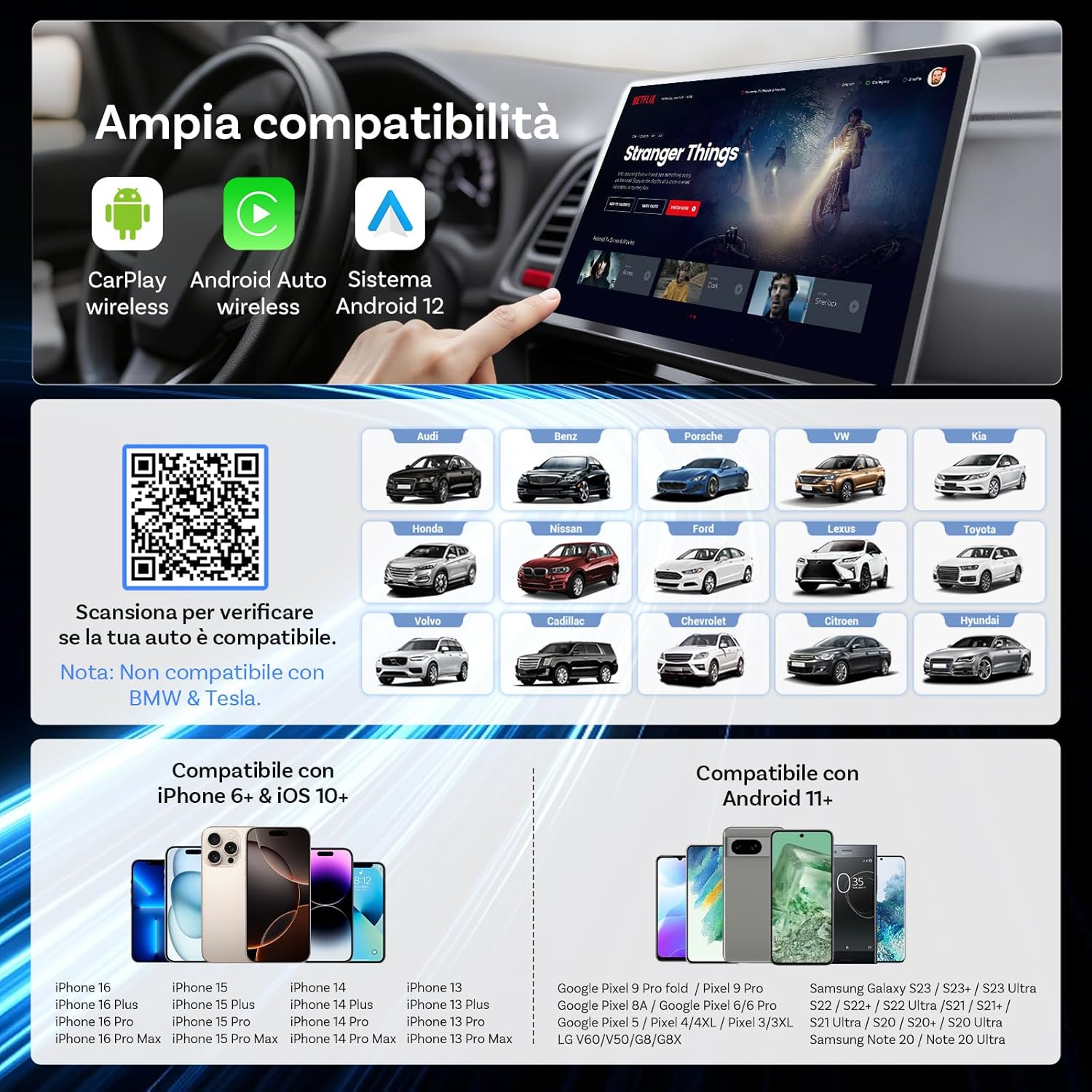 Detalle de OTTOCAST Play2Video Ultra 2026: Adattatore CarPlay Wireless & Android Auto con YouTube/Prime Video
