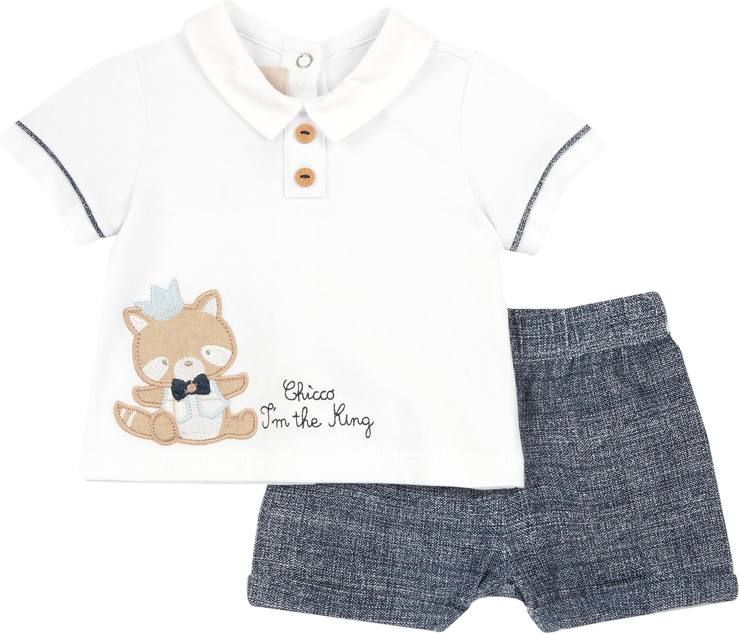 Detalle de Ensemble bébé Chicco avec T-shirt et Short Élégants – coton, ouverture dos et motif raton laveur